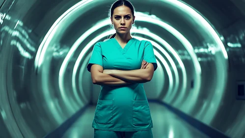 Nurse in Modern Medical Tunnel