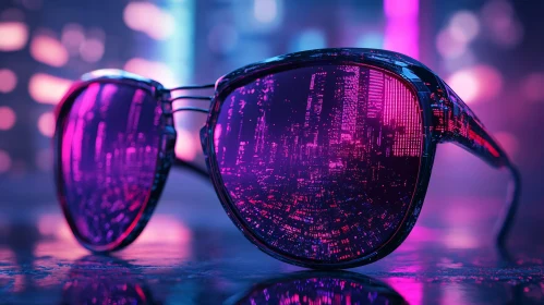 Futuristic City Reflected in Sunglass Lenses