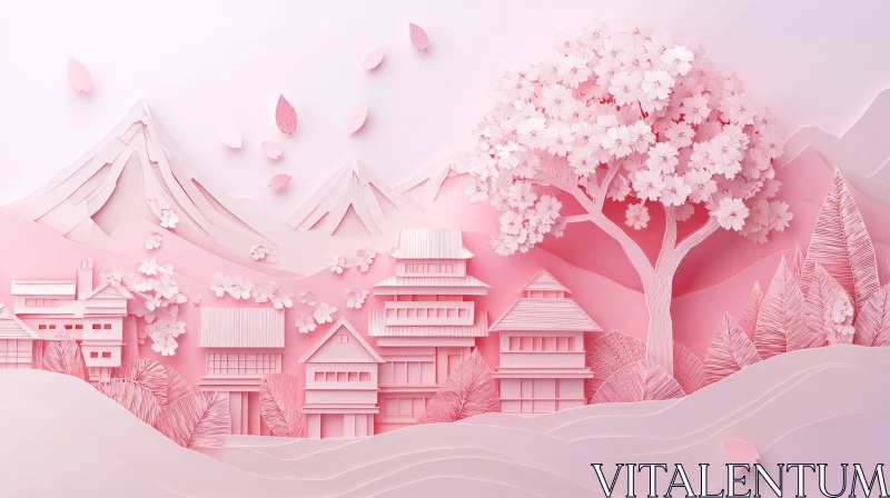 Peaceful Japanese Papercraft Art AI Image