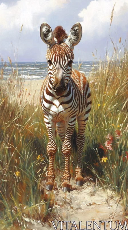 AI ART Zebra in Coastal Landscape Art