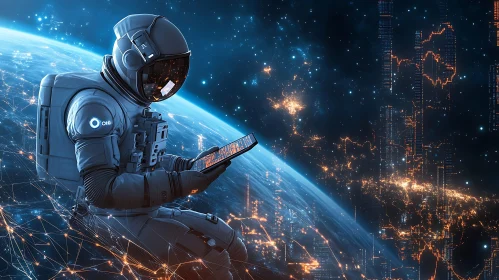 Futuristic Astronaut Utilizing Advanced Technology in Space