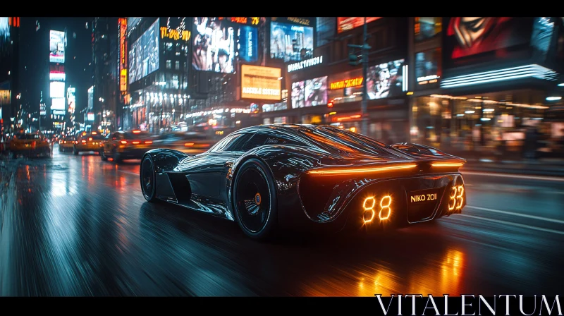 Modern Car in Urban Nightscape AI Image