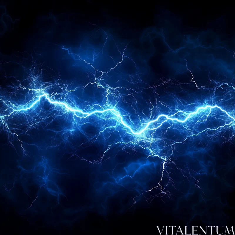 Thunderstorm Electric Blue Light in Darkness AI Image