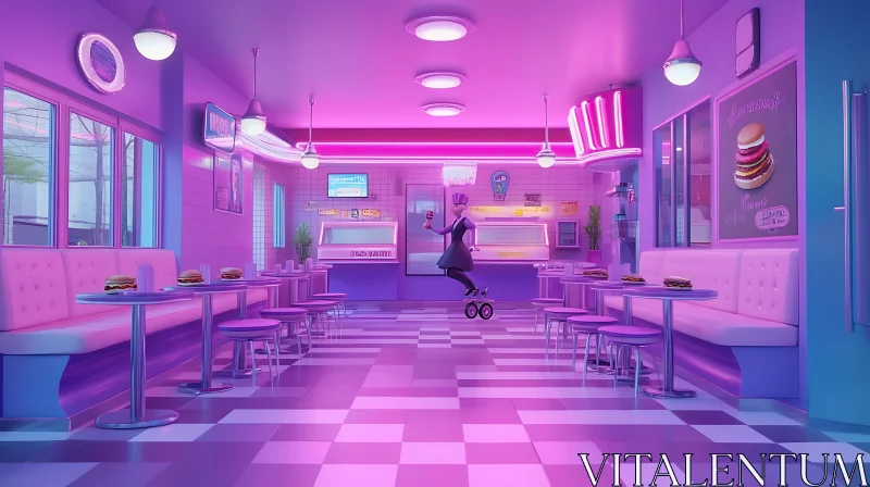 Neon-Lit Diner with Futuristic Design AI Image