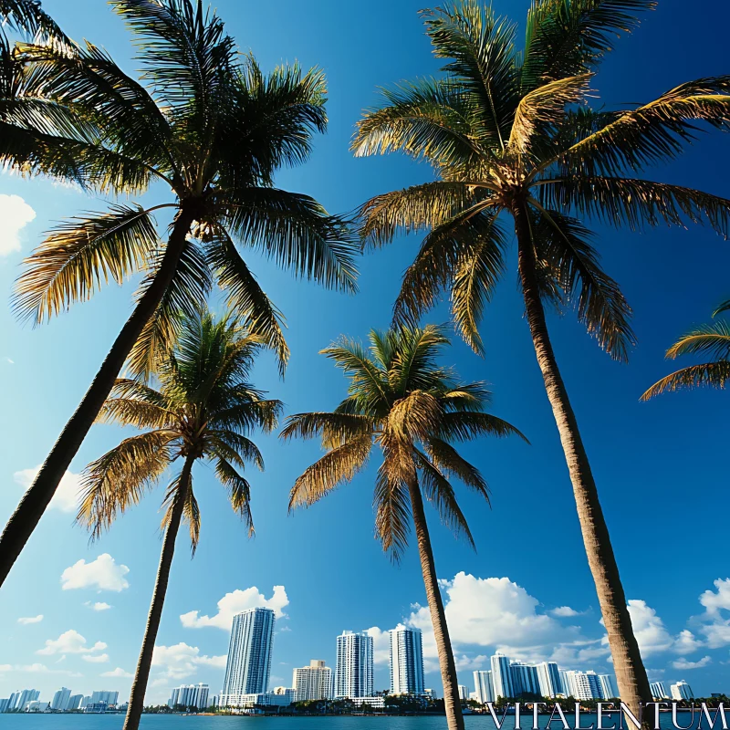 Urban Tropical Scene with Palm Trees and High-Rises AI Image