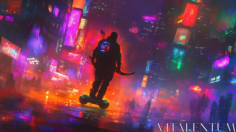 Cyberpunk Archer in Neon City AI Image