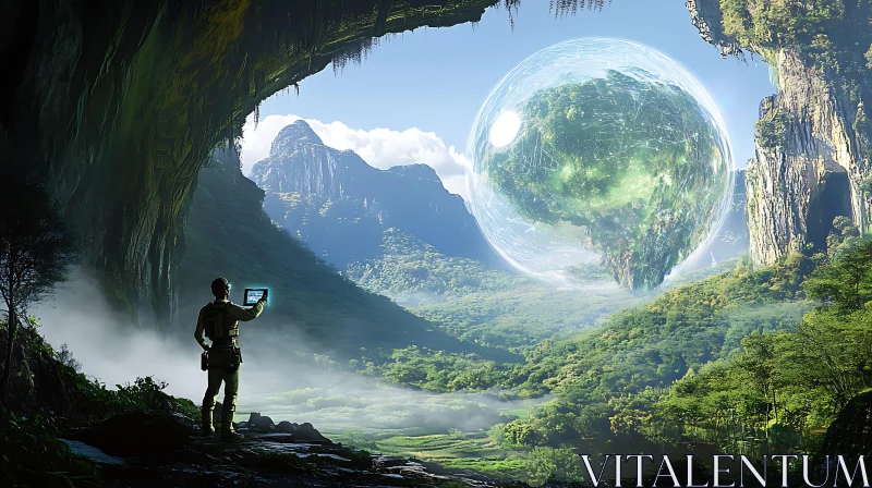 Mysterious Floating Sphere in Lush Valley AI Image