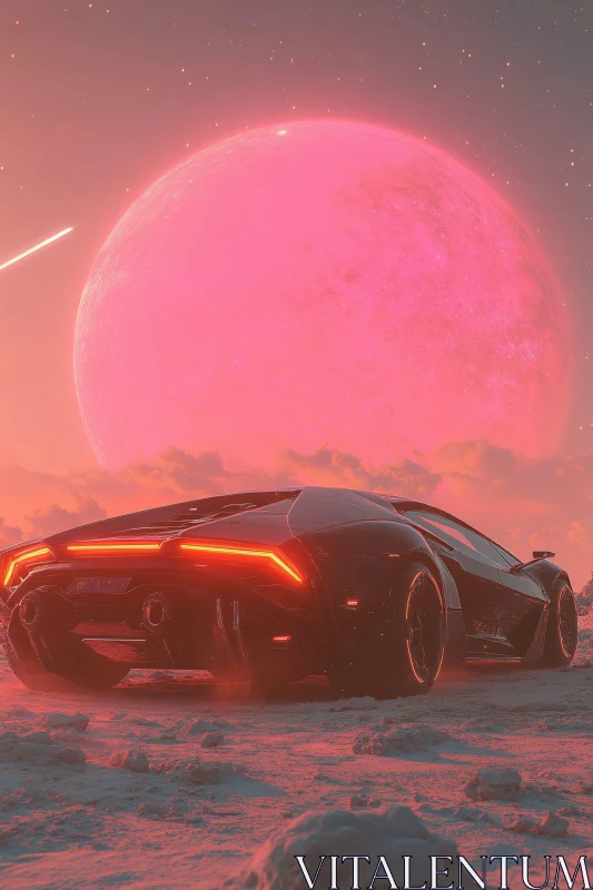 Sleek Car Under a Glowing Pink Planet AI Image