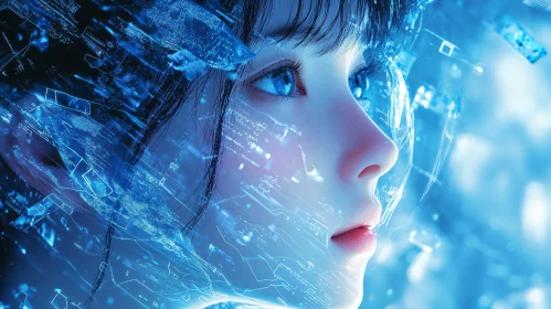 Blue-Eyed Woman in a Cybernetic World