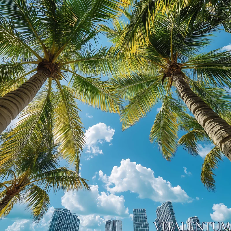 Tropical Urban Oasis with Palm Trees AI Image