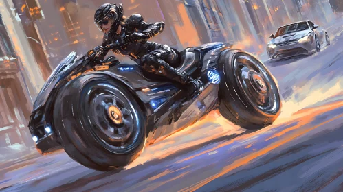 High-Tech Motorcycle Chase in Urban Nightscape