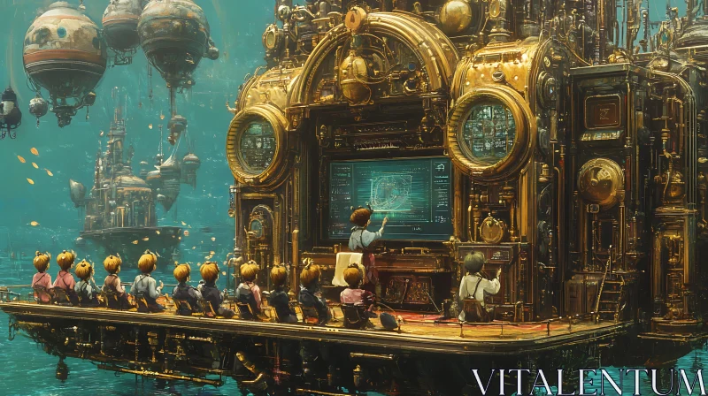 AI ART Steampunk Children’s Classroom in an Underwater Fantasy World