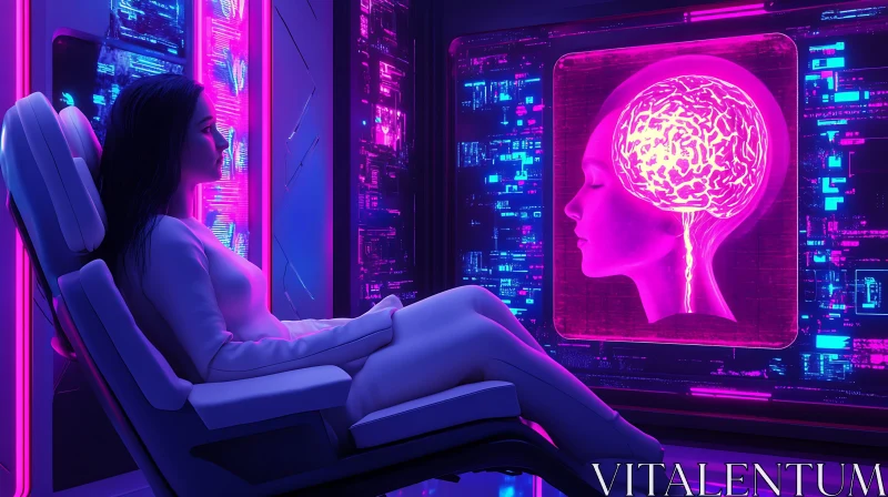 Cyberpunk Woman and Brain Technology AI Image