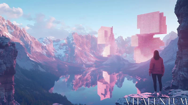 AI ART Ethereal Surrealism with Pink Floating Structures