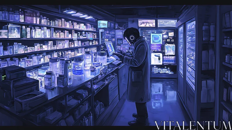 Nighttime in a Cyberpunk Store AI Image