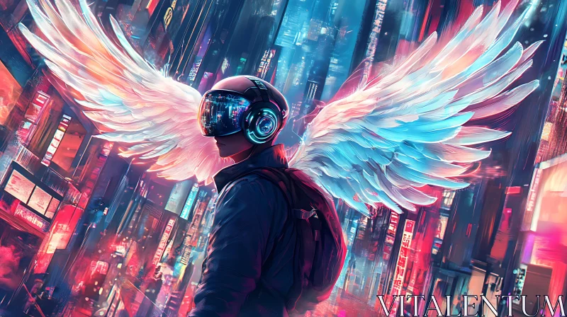 AI ART Cyber Angel in Neon Metropolis