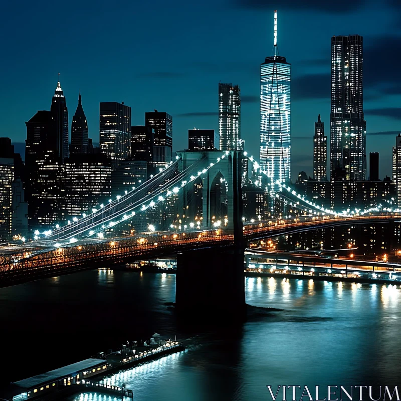 AI ART Bridge Illuminated at Night with City Skyline