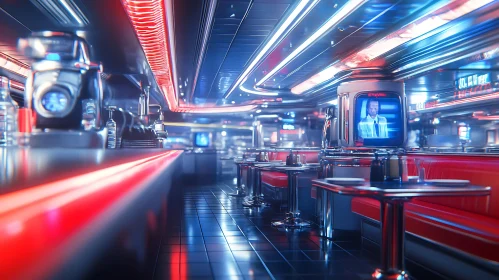 Vintage Diner with Classic TV and Neon Ambiance