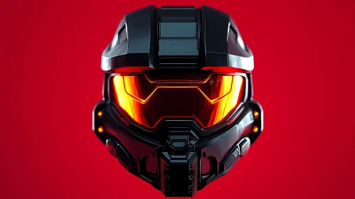 High-Tech Cyber Helmet on Red