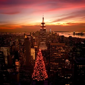 Empire State Building at Sunset with Christmas Tree