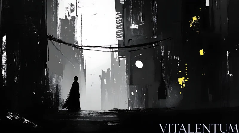 AI ART Abstract Cityscape with Silhouette in Monochrome