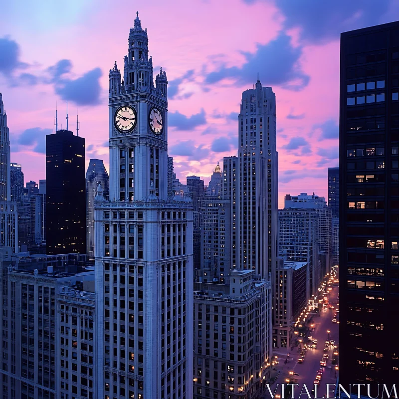 AI ART Urban Skyline at Dusk