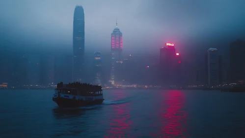 Foggy Urban Landscape at Night