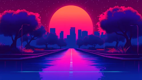 Neon Urban Silhouette at Sunset