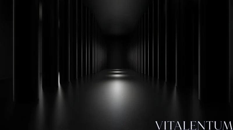 Enigmatic Dark Hallway with Symmetric Columns AI Image