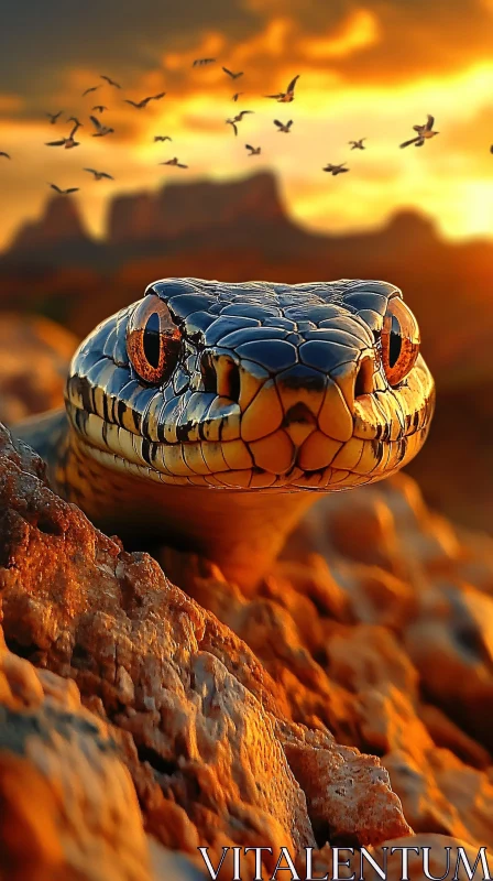 AI ART Sunset Snake in Wilderness