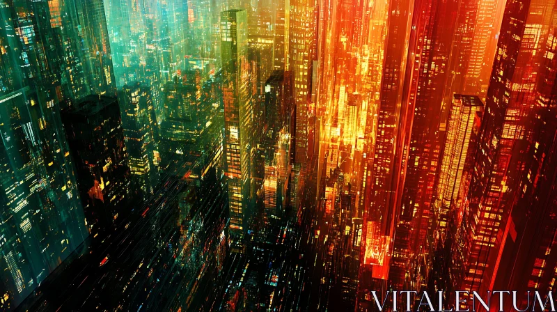 Night View of a Futuristic Metropolis AI Image