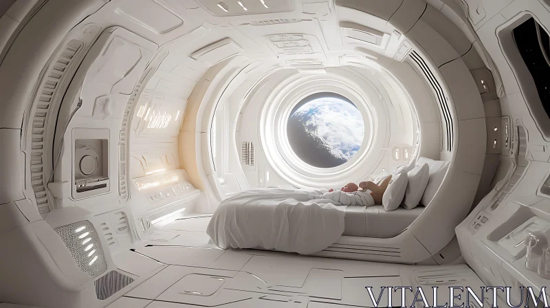 Modern Orbital Bedroom with Earth View AI Image