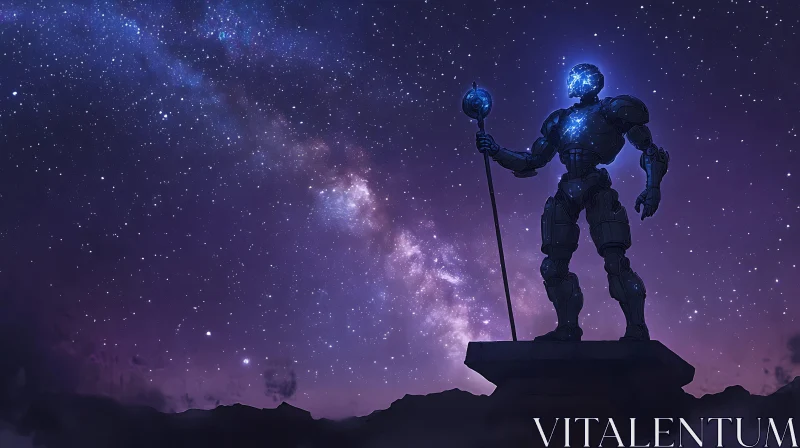 AI ART Celestial Robot Guardian at Night