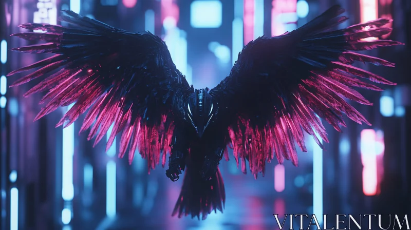 Futuristic Cyber Bird in Neon Glow AI Image