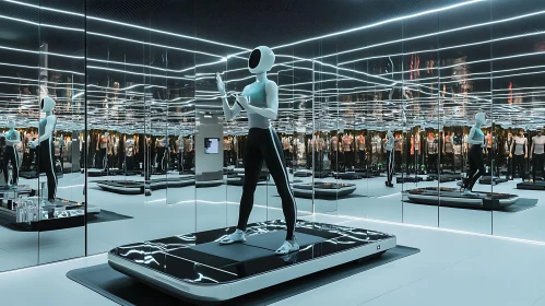 Modern Gym with Robots and Infinity Mirrors