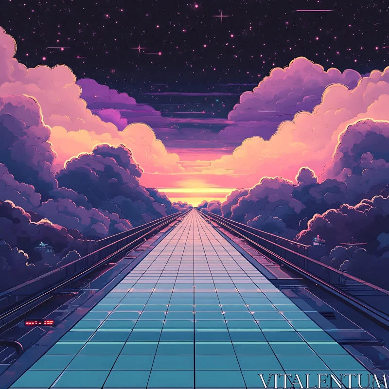 AI ART Celestial Sunset Pathway with Dreamlike Clouds