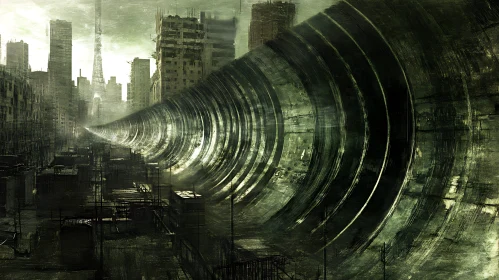 Dystopian Urban Scene with Massive Tunnel