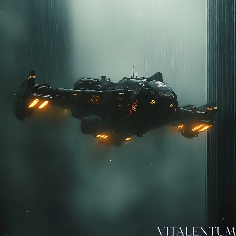 AI ART Sci-Fi Spaceship in Dark Mist