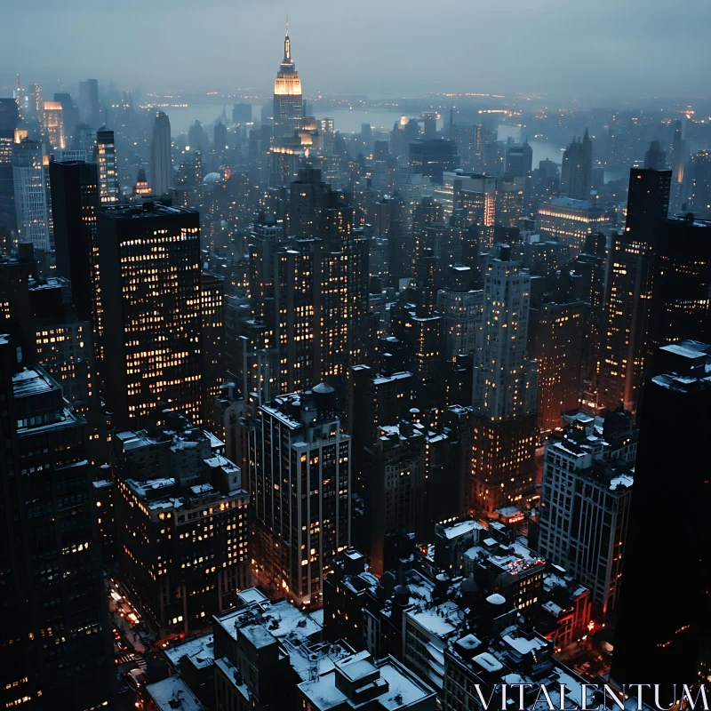 Urban Nightscape with Illuminated Skyscrapers AI Image