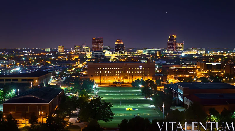 Illuminated Urban Skyline at Night AI Image