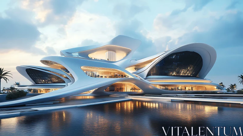 AI ART Modern Architectural Marvel by the Water