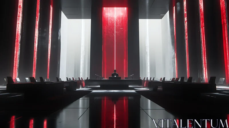 Modern Red-Lit Conference Room Interior AI Image