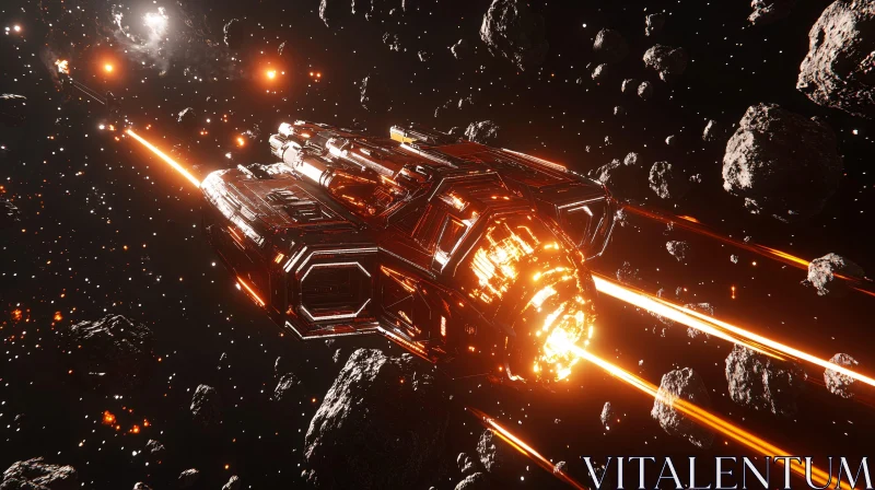 Sci-Fi Spaceship in Asteroid Field AI Image