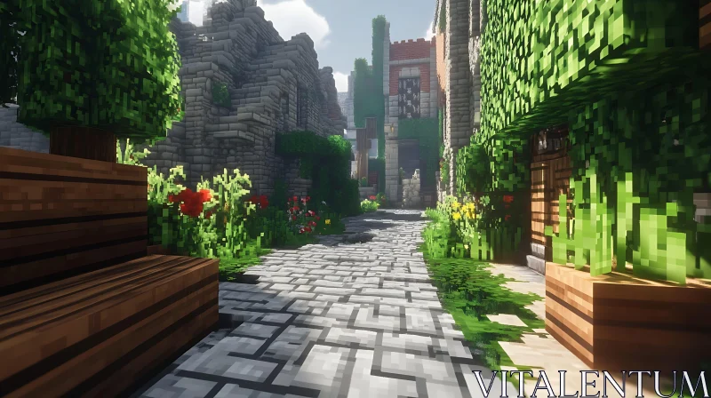 Medieval Village Path with Bucolic Charm AI Image