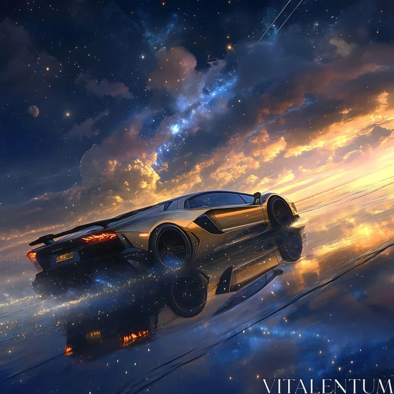 AI ART Reflective Luxury Car Under Starry Sky