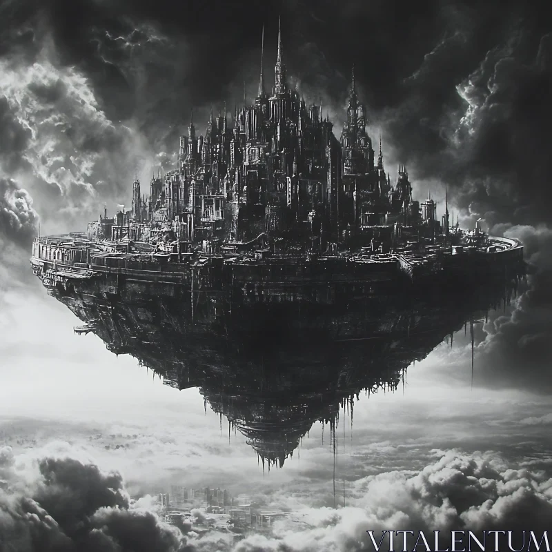 Gothic Floating Metropolis in Stormy Skies AI Image