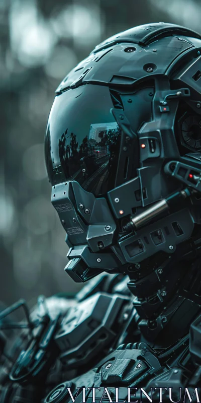 Advanced Cyborg with Detailed Helmet and Armor AI Image