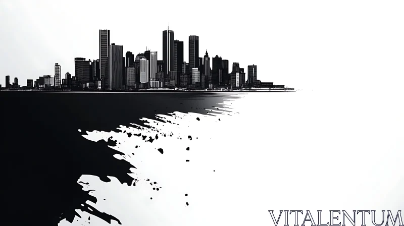 Urban Skyline in Black Ink AI Image