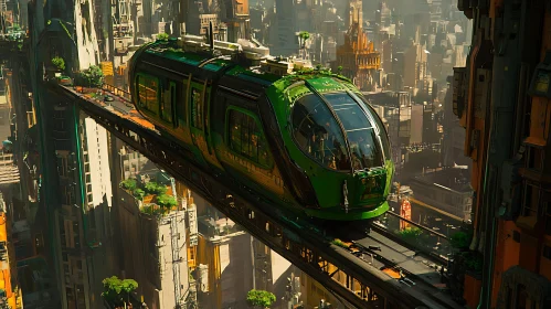 Modern Urban Design Featuring Elevated Green Train