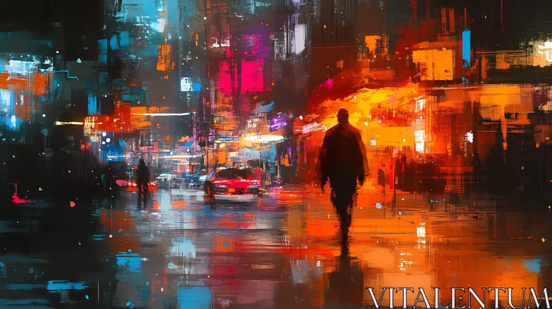 Neon Night Cityscape in Abstract Art AI Image